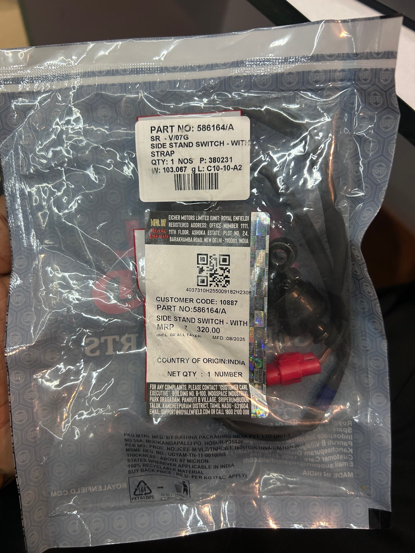 Royal Enfield 586164/A Side Stand Switch – Genuine OE for Classic & Bullet UCE (Kick Starter UCE Engine)