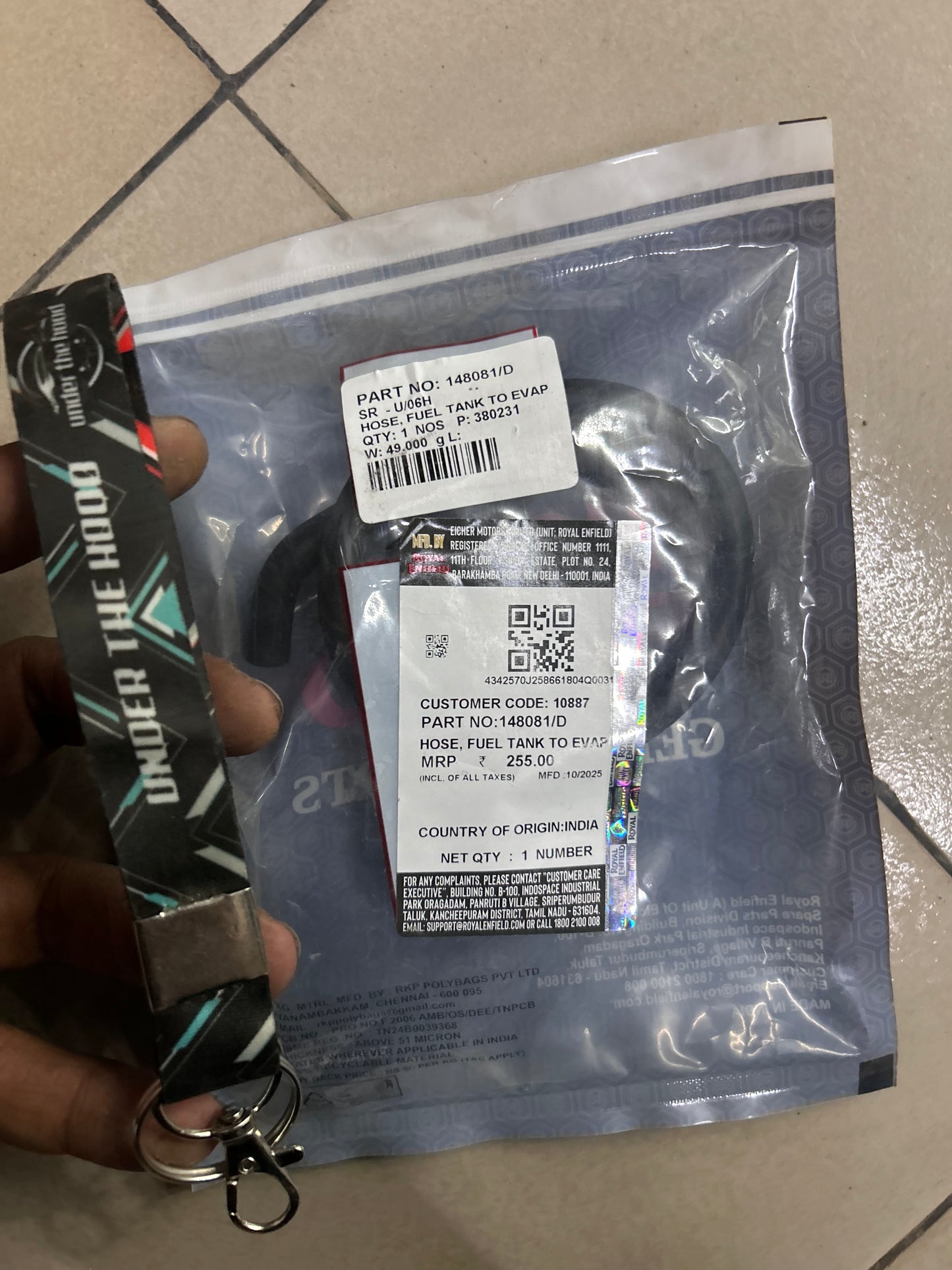 148081/D – Fuel Tank to EVAP / Canister Hose (Euro 4 EVAP Line) for Royal Enfield Interceptor 650 & Continental GT 650 – Genuine OEM