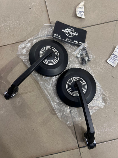 Jawa Round Bar End Mirrors Pair – Black Handlebar End Rear View Mirror Set for Jawa 42, 42 Bobber, Perak & Yezdi Roadster
