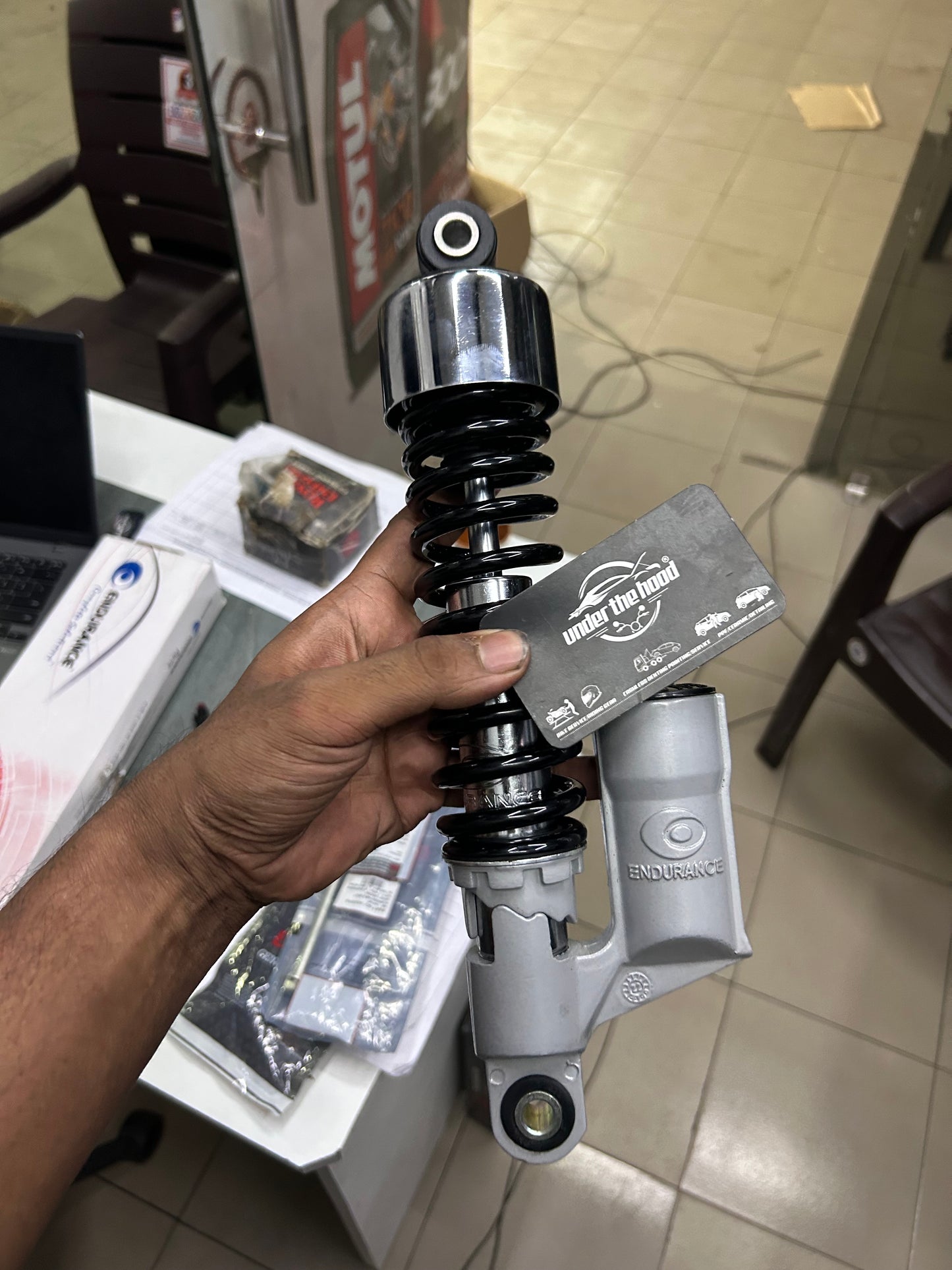 Endurance S330100803 Gas Rear Shock Absorber Set of 2 for Royal Enfield Bullet (Old) – Black Spring, Chrome/Silver