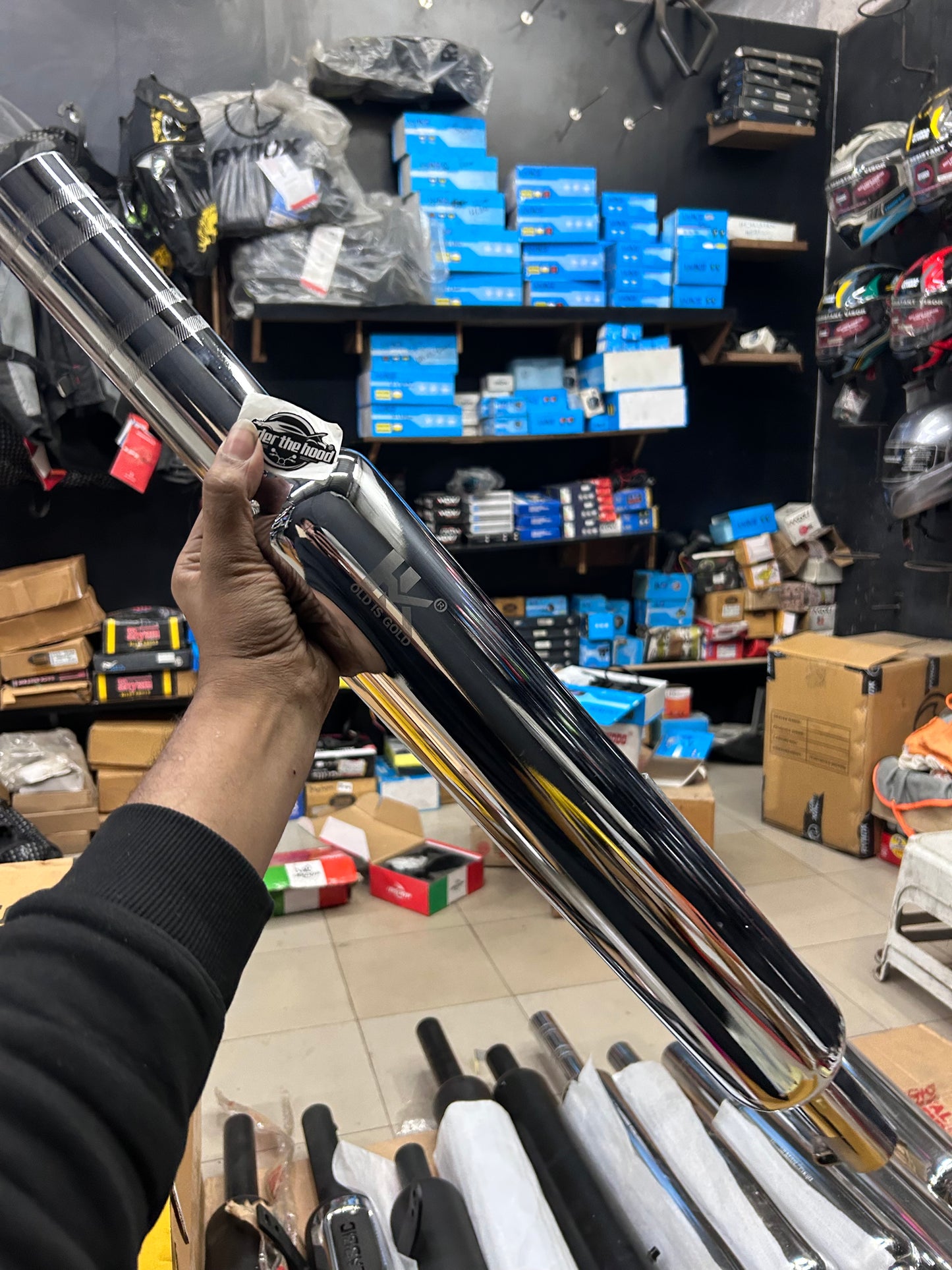 HK Long Punjab Silencer Big Mouth (Chrome) for Royal Enfield Classic 350 Reborn (J-Series) & New Bullet 350 2023+ (Battalion Black)