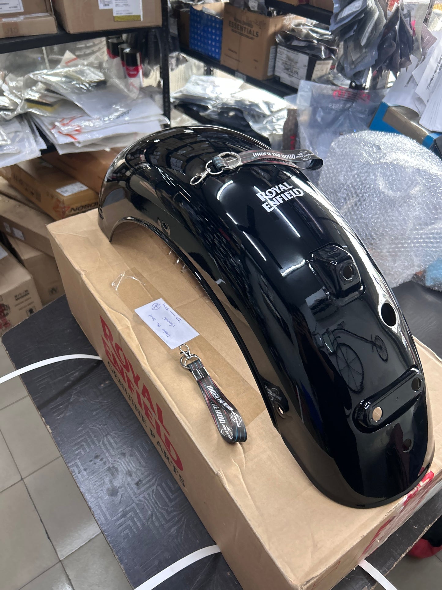 Rear Mudguard / Rear Fender with Sticker (Gloss Black) for Royal Enfield Classic 350 Reborn (Redditch Grey) – RAQ00466/B