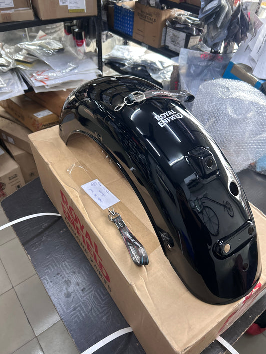 Rear Mudguard / Rear Fender with Sticker (Gloss Black) for Royal Enfield Classic 350 Reborn (Redditch Grey) – RAQ00466/B