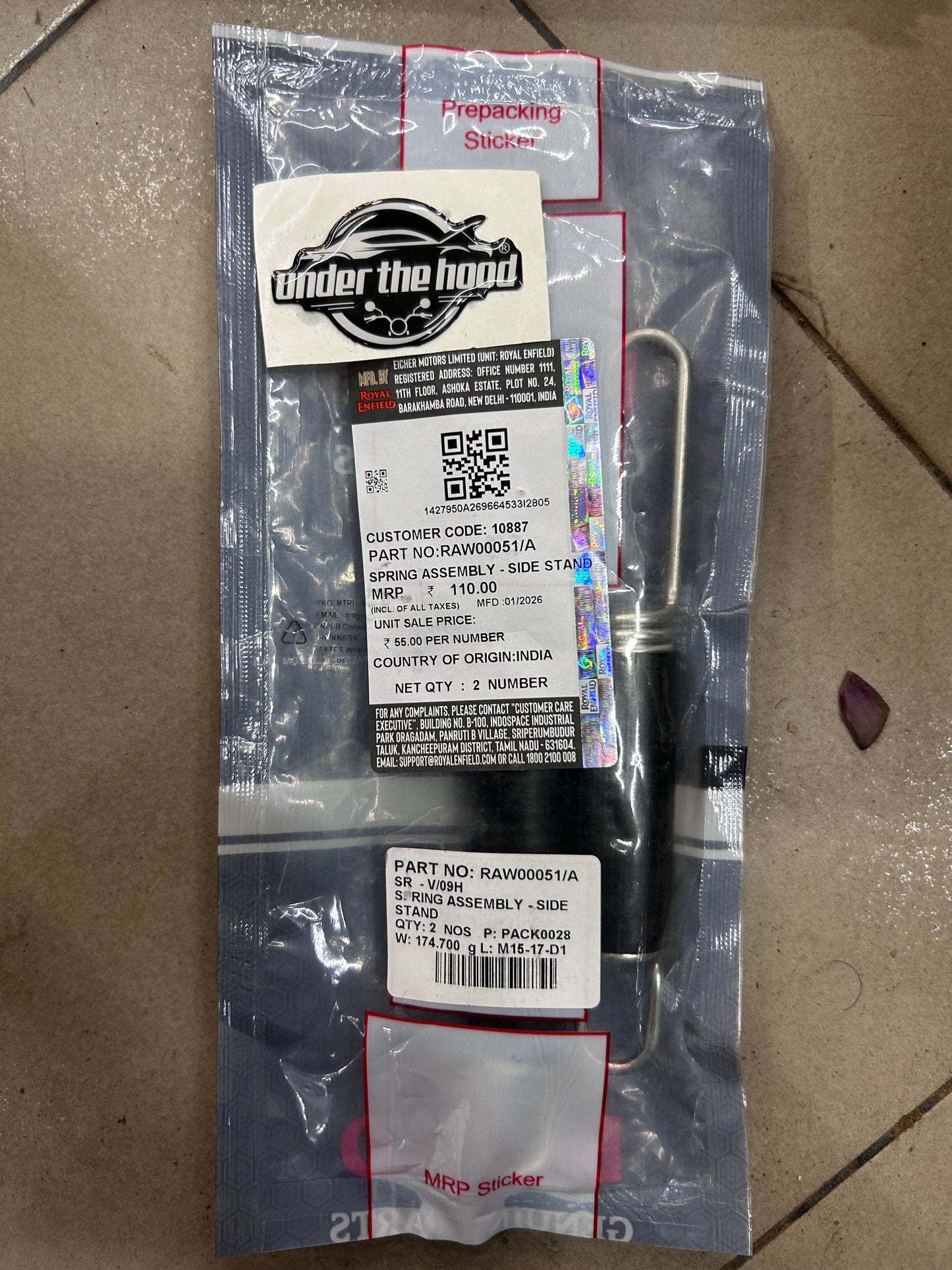 Royal Enfield RAW00051/A Side Stand Spring Assembly – OEM Kickstand Return Spring for 650 Twins (Interceptor & Continental GT)