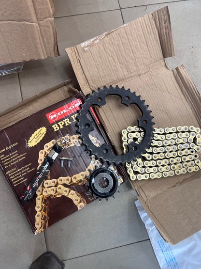 Rolon KIT HAXRC 323NF Brass Noise-Free Chain & Sprocket Kit for Royal Enfield Interceptor 650 / Continental GT 650 (15T / 38T / 100L)