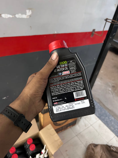 Motul 5100 4T 15W-50 Engine Oil (1L) – Technosynthese Semi Synthetic | JASO MA2, API SP – For Bikes Requiring SAE 15W50