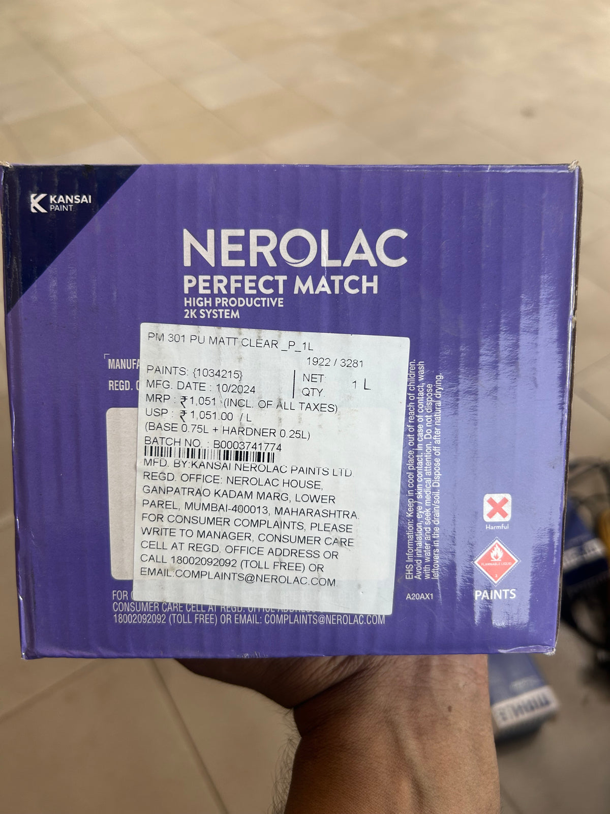 Nerolac Perfect Match PM 301 PU Matt Clear Coat – 1 Litre (Base 750ml + Hardener 250ml) | Premium Automotive Finish