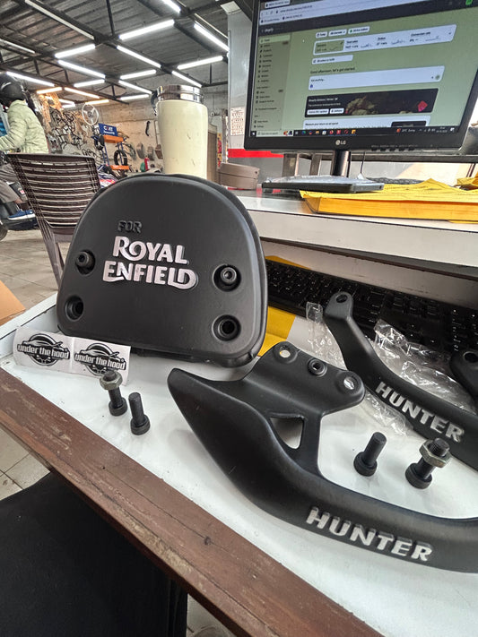 Hunter 350 Backrest with Black Cushion for Hunter 350 Bike Heavy Pillion Back Aluminium Support(Black Pack of 1)