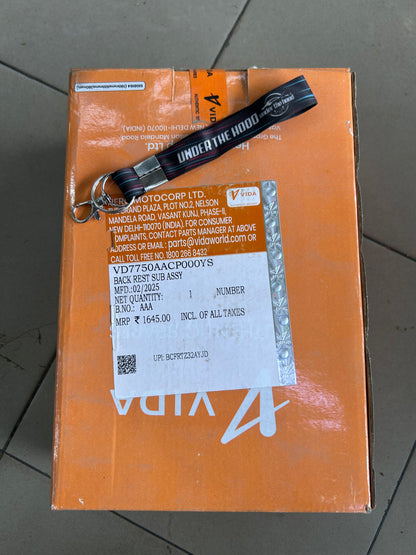 VIDA V2 Genuine Back Rest Sub Assembly Metallic Matt Gun Metal – Pillion Backrest / Passenger Support – VD7750AACP000YS