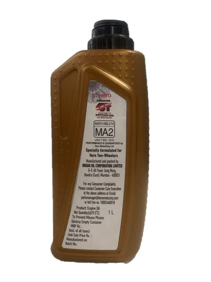 Hero Genuine 4T Plus 10W-30 Synthetic Engine Oil (API SL, JASO MA2) – Bikes (Wet Clutch Safe) – 800/900/1000/1200ml Options – SPDMCYL01SS