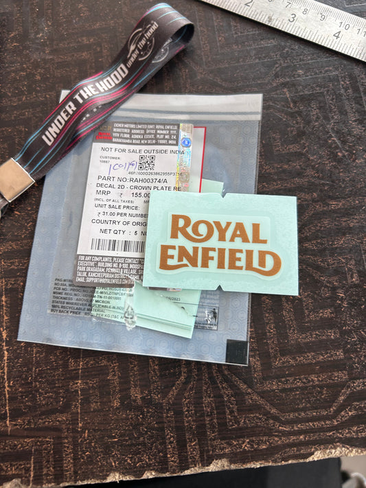 Royal Enfield Bullet 350 & Classic 350 Reborn Gold RE Crown Plate Decal RAH00374/A