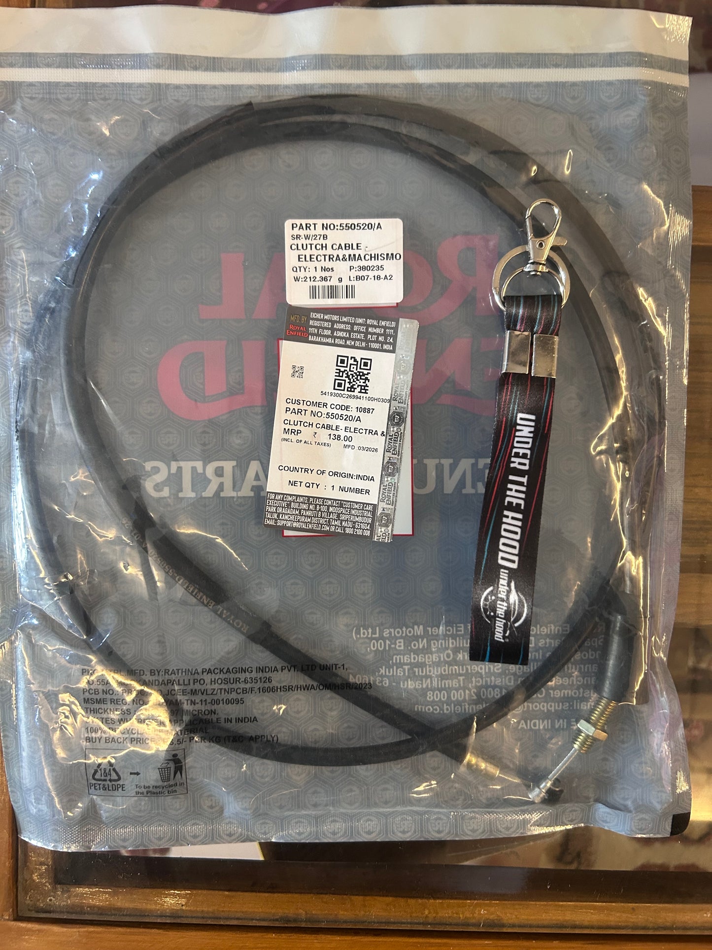 Genuine Clutch Cable for Royal Enfield Electra 5S & Machismo (5-Speed) – 550520/A (Also listed as 550520-A, 550520A)