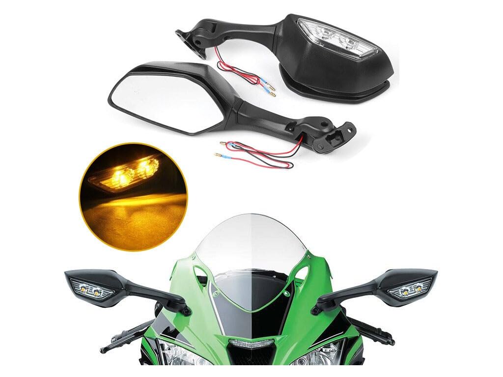 ZX6R MIRROR FOR R15 Rear View Side Mirror With Turn Signal Led Indicators Motorcycle Side Rearview Mirrors Adjustable Compatible With R15-V3, V4 Kawasaki Ninja, Zx-10R Bikes, Pack Of 1
