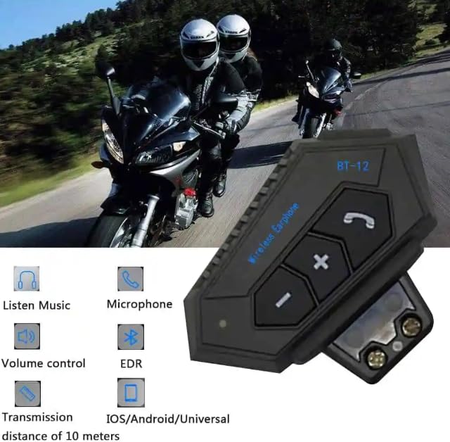 BT12 On-Ear Helmet Wireless Dual Earphone Bluetooth Calling and Music with Mic, (Support iOS & Andriod) Headset Compatible with Almost All Kinds of Helmets