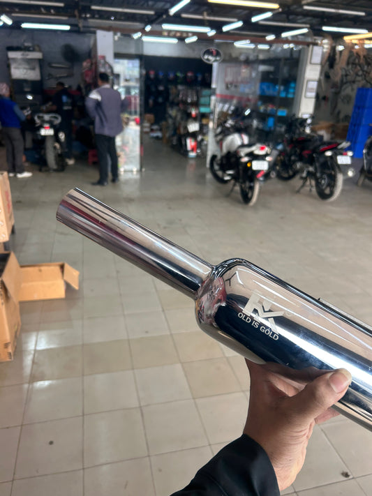 HK Mini/Chota Punjab Short Bottle Silencer (Small Mouth, Chrome) for Royal Enfield Classic 350 Reborn (J-Series) & New Bullet 350 2023+ (Battalion Black) – HK