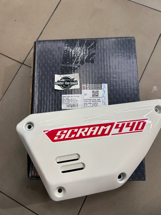 Royal Enfield RAV01749/A - Side Panel LH with Decal - WHITE WITH RED for Scram 440 - OEM