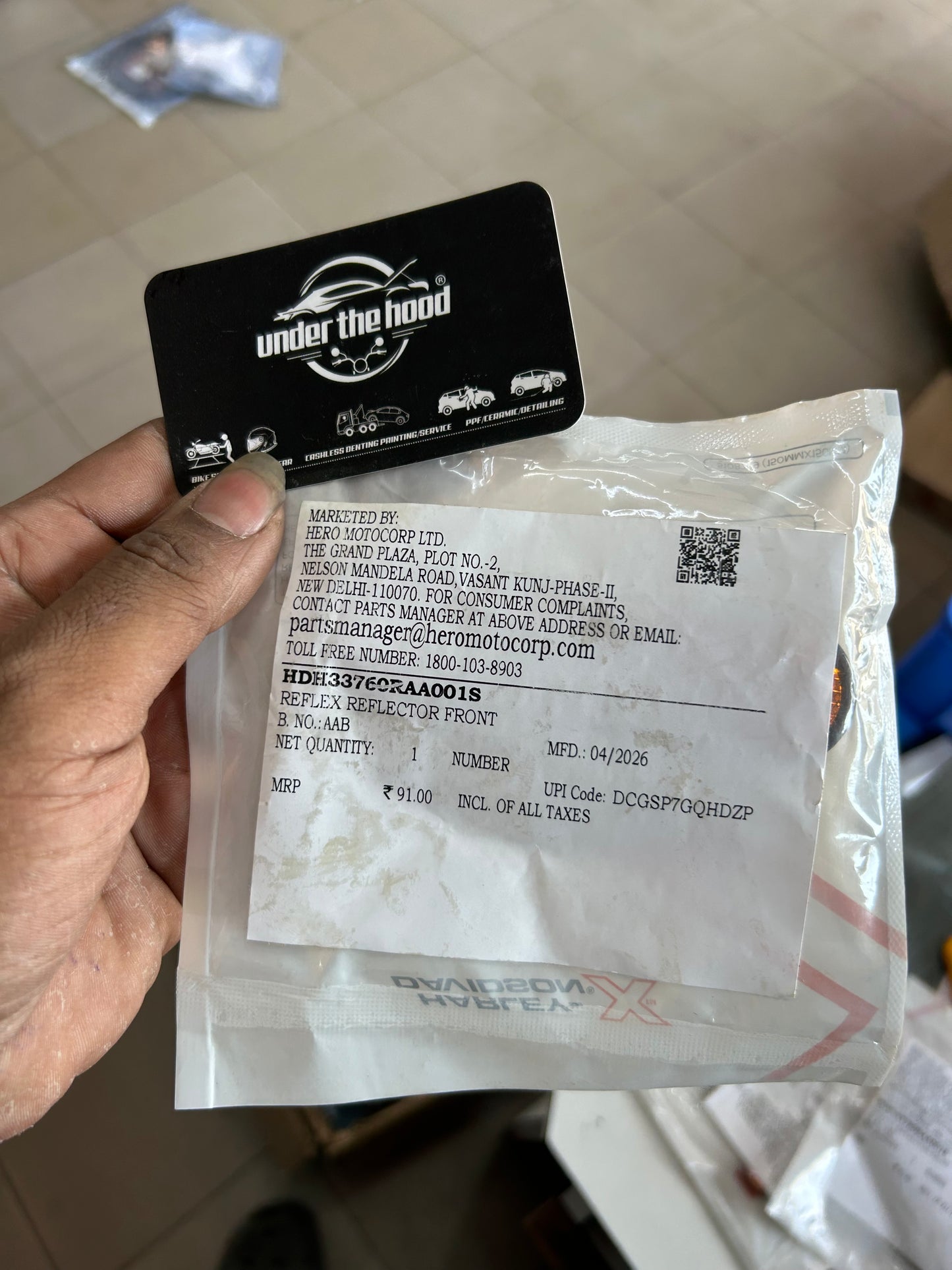 Harley-Davidson X440 / X440 OBDII Front Reflex Reflector OEM | HDH33760-RAA-001