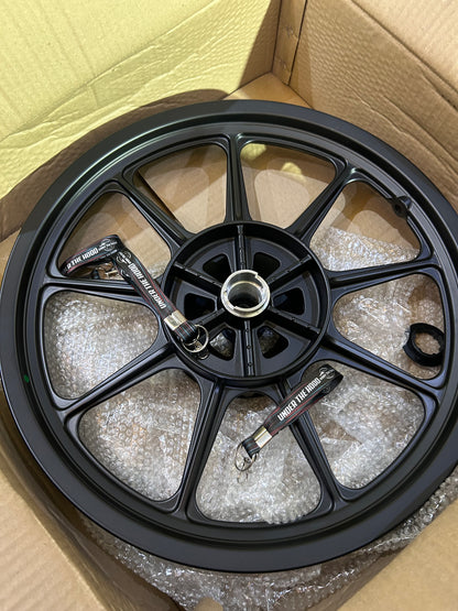 Original Royal Enfield Alloy Wheels (UCE Dual-Disc) — Front 19" 1120035/B + Rear 18" 1120040/B — Fits Classic 350/500 UCE & Thunderbird 350/500 (rear) — Genuine OE