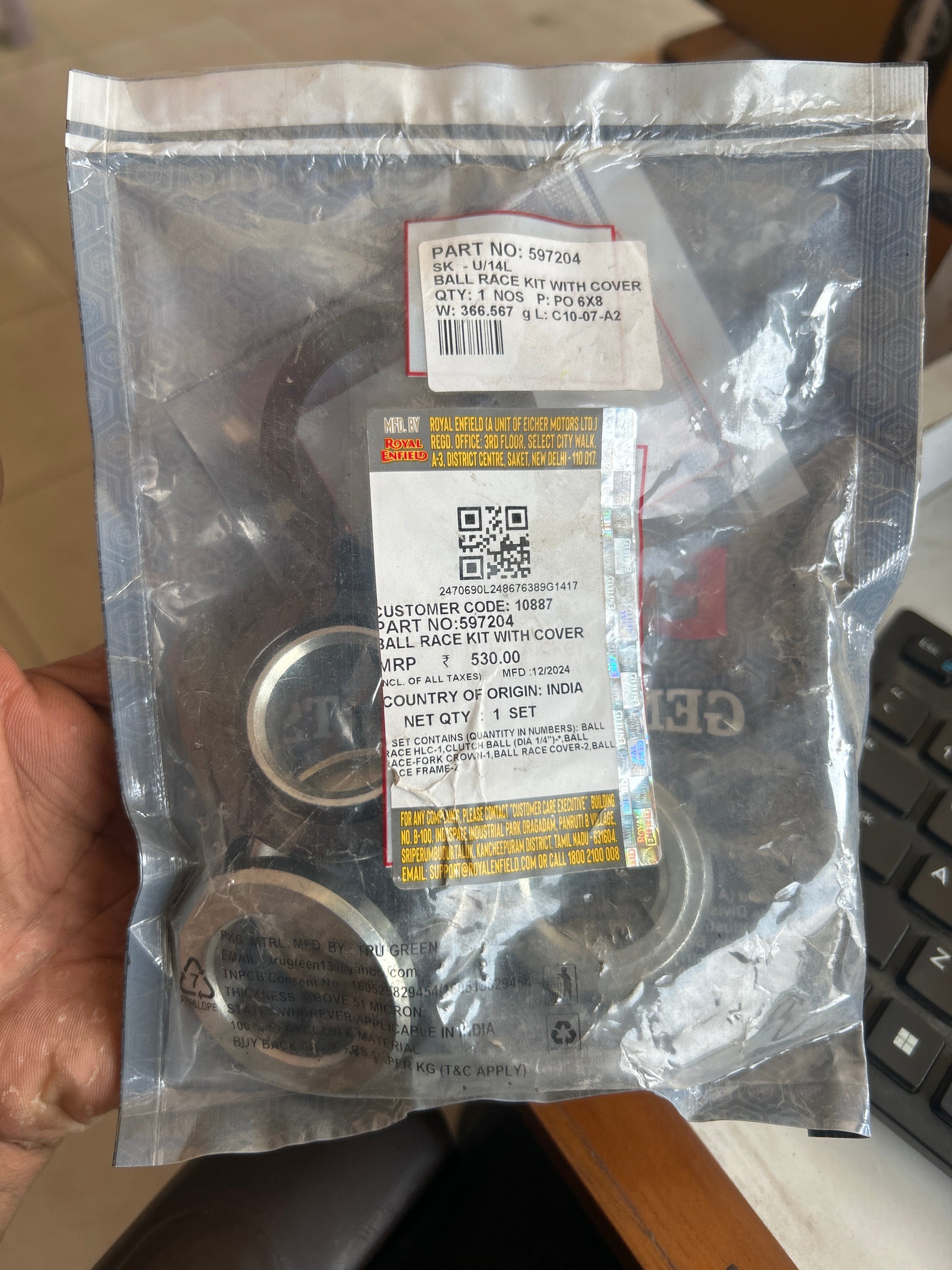 Royal Enfield 597204 Genuine Ball Race Kit with Cover for Classic, Bullet & Electra

