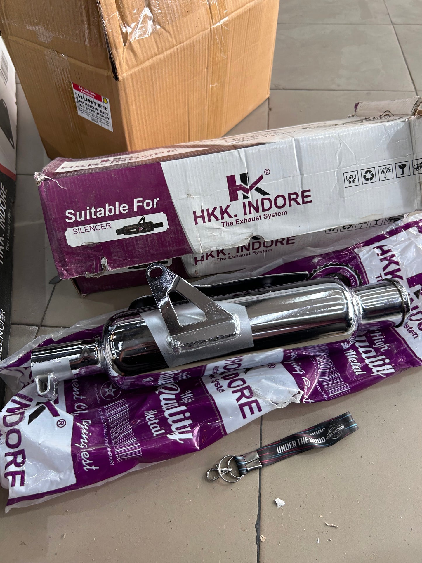 HKK Indore Chrome Silencer with Hunter 350 Heat Shield for Royal Enfield Hunter 350