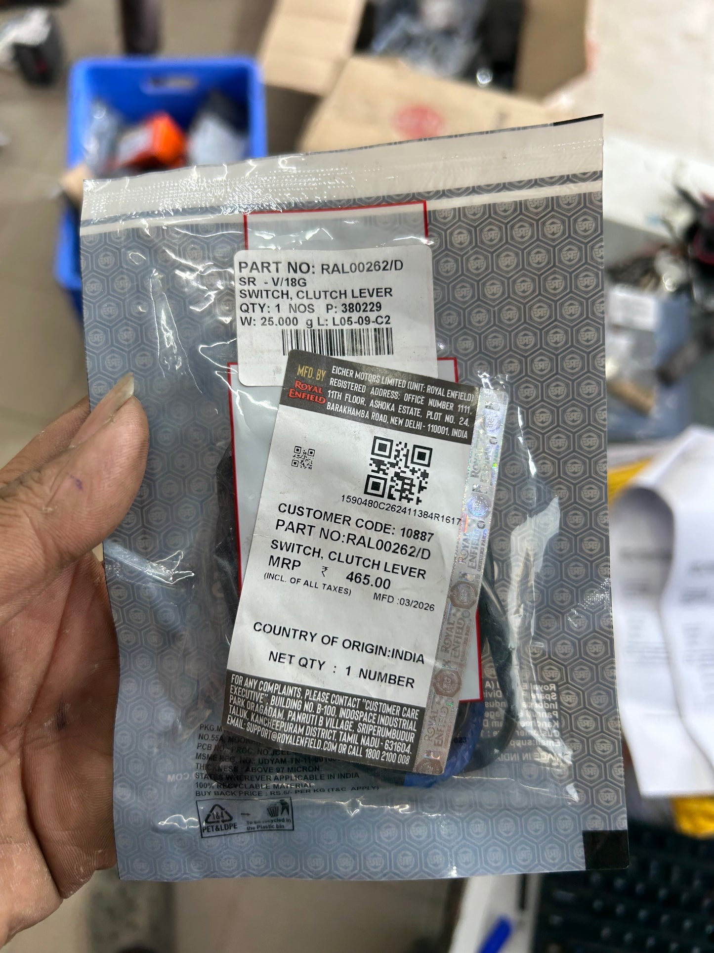 Clutch Lever Switch for Super Meteor 650, Interceptor 650 & Continental GT 650 – Genuine Royal Enfield RAL00262/D