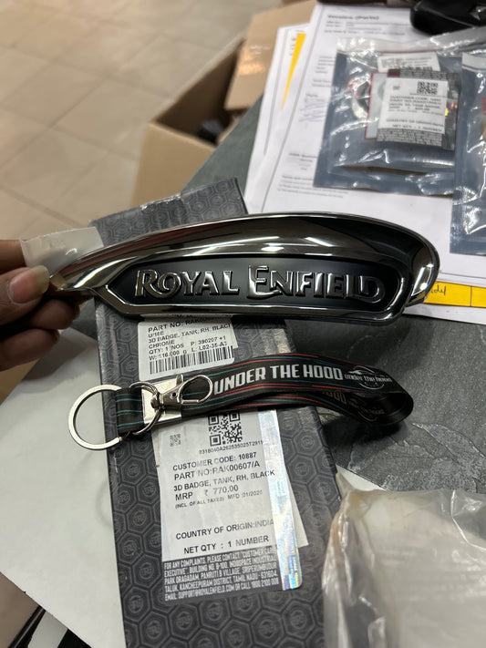 Royal Enfield RAK00607/A Tank 3D Badge RH Black Chrome – Meteor 350 (OEM)