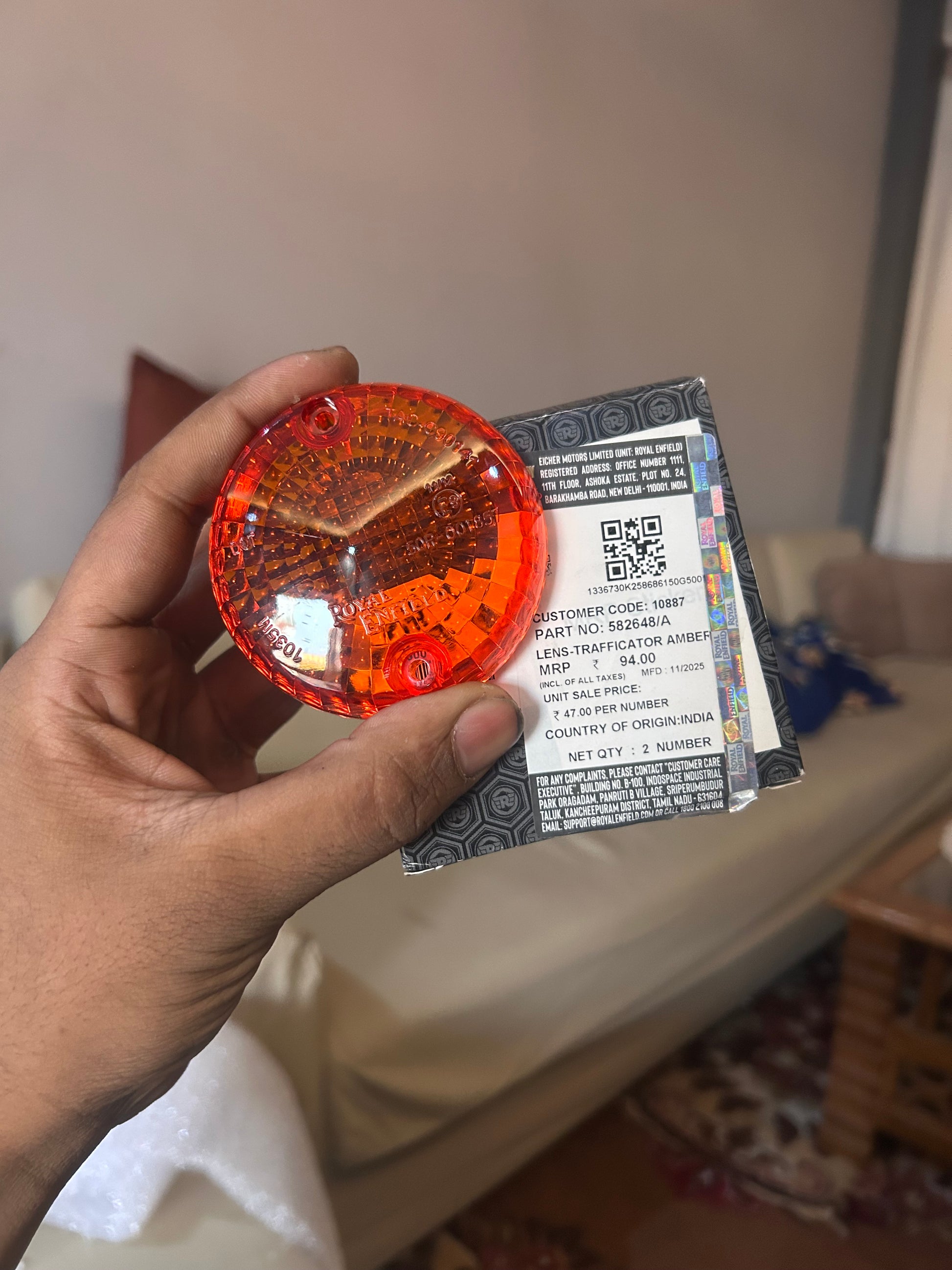 582648/A Indicator Lens Amber – Bullet 350, Classic 350/500 (UCE) OEM