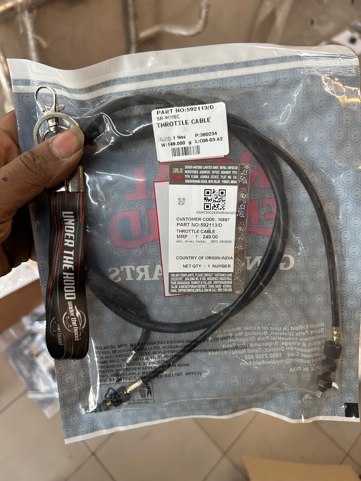 Genuine Royal Enfield 592113/D throttle cable for Bullet 350 UCE