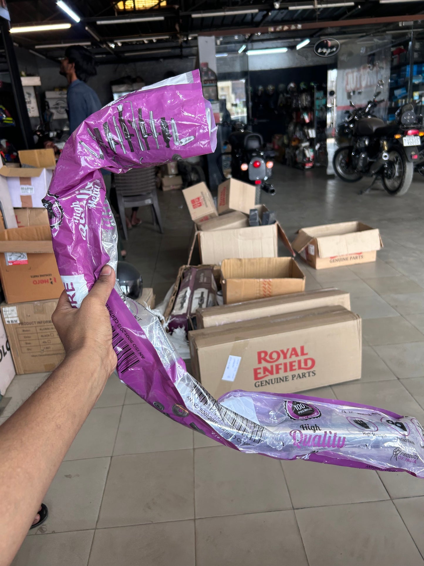 HKK Indore “C” Type Bend Pipe (Chrome, 38mm) for Royal Enfield UCE BS3/BS4 – Without O2 Sensor Port – Code HKKB1A