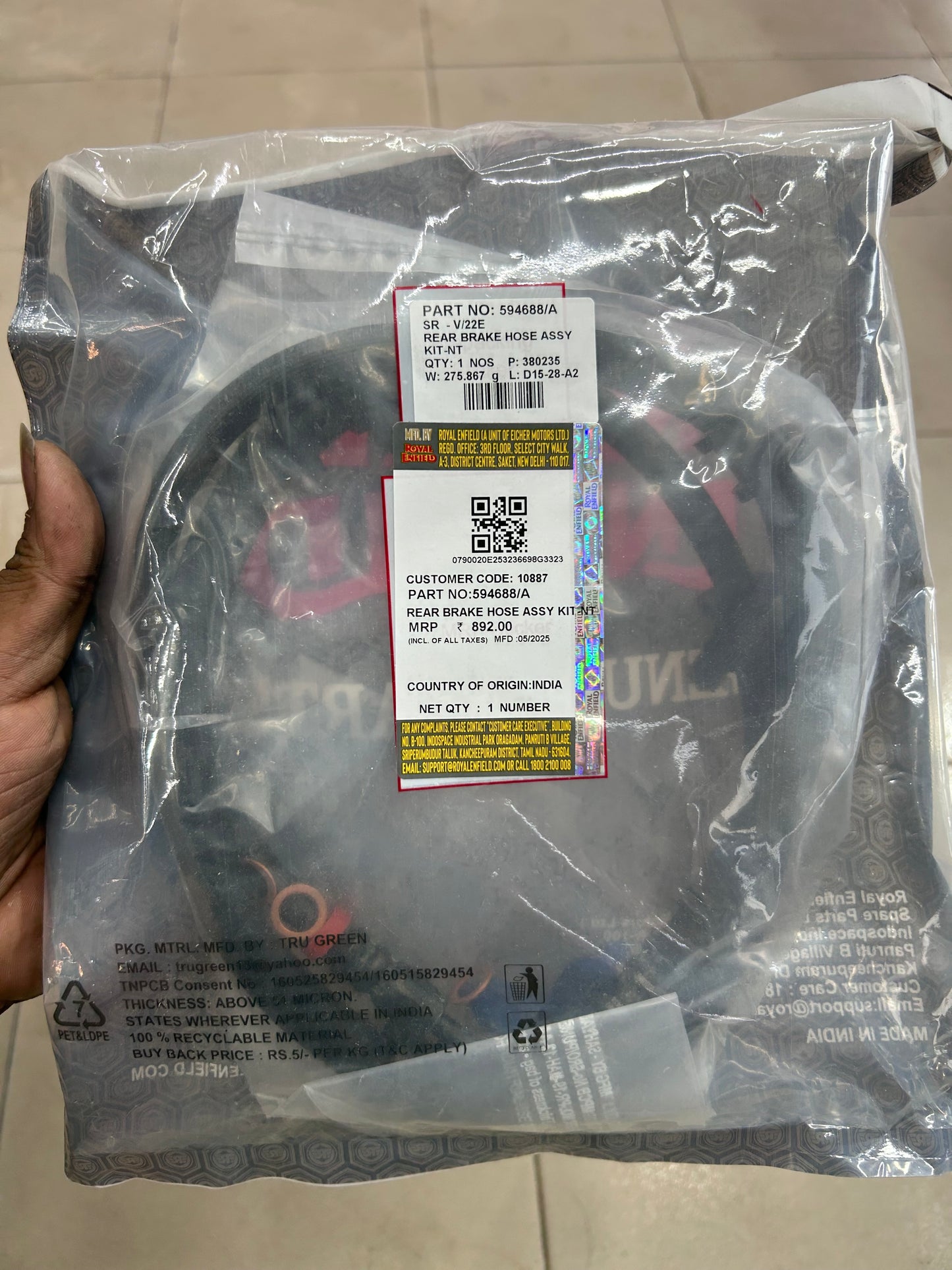 Royal Enfield 594688/A – Rear Brake Hose Assembly Kit for Thunderbird 350 & 500