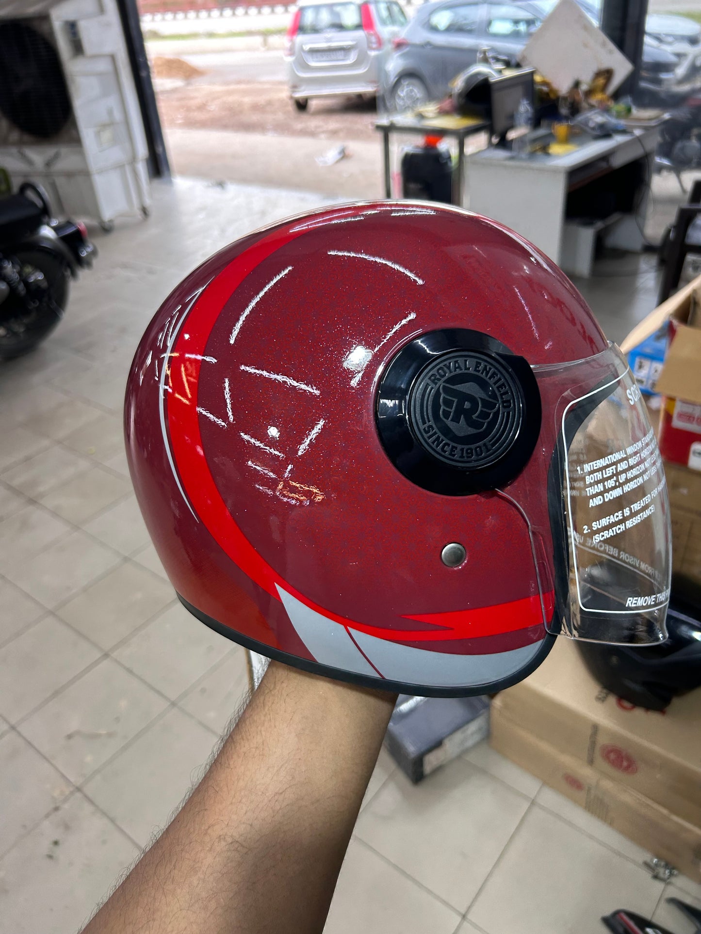 Royal Enfield Copter Helmet – Red SBH-65 (XL 62cm) | DOT & ISI Certified | Genuine LTR Edition