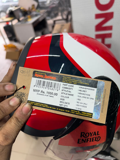 Royal Enfield Jet 1901 Open Face Helmet (Dual Wing, Red, XL – 62cm) – ISI & DOT Certified
