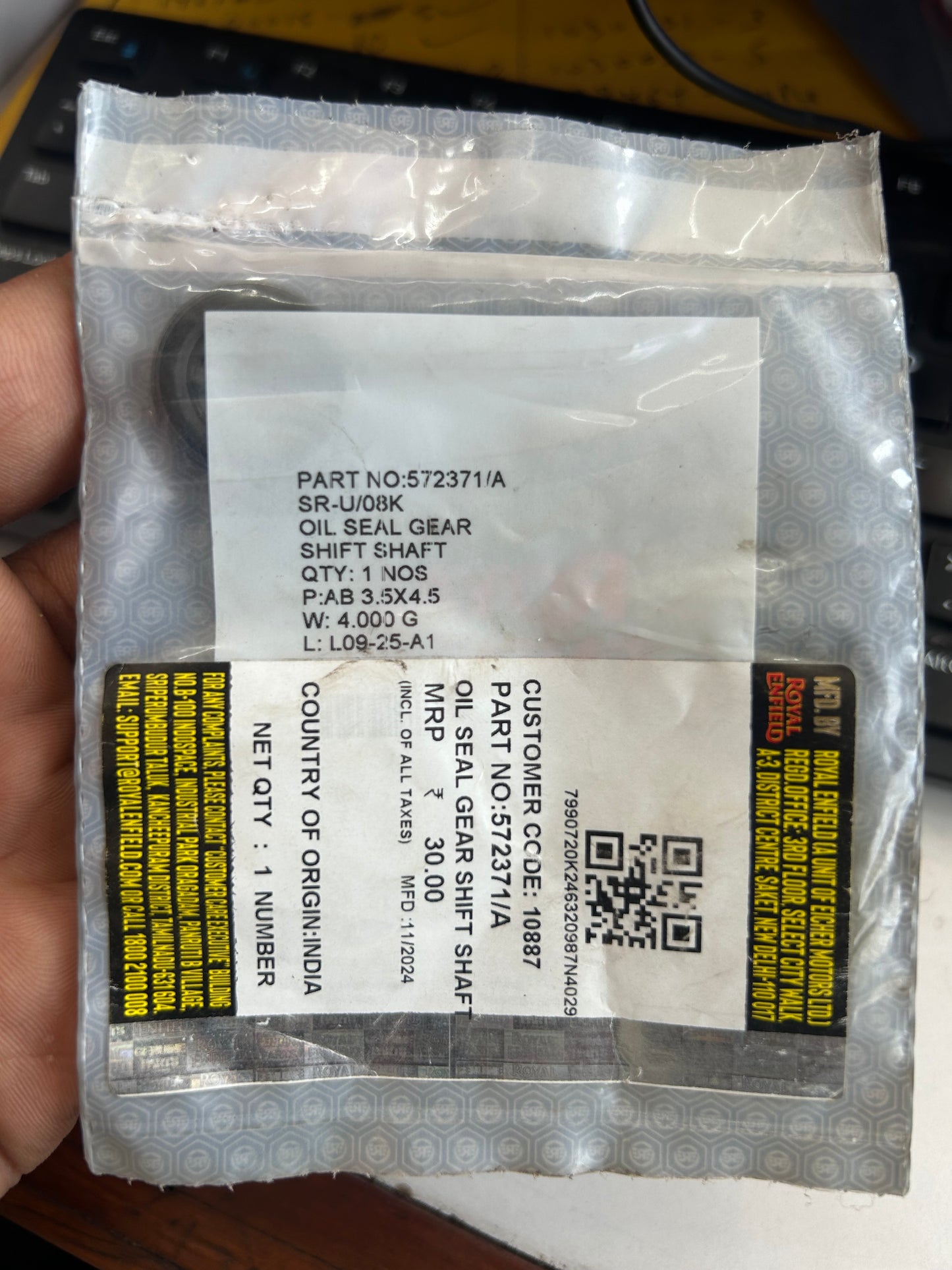 Royal Enfield 572371/A – Gear Shift Shaft Oil Seal for Classic 350, Electra, Thunderbird (UCE Engine)