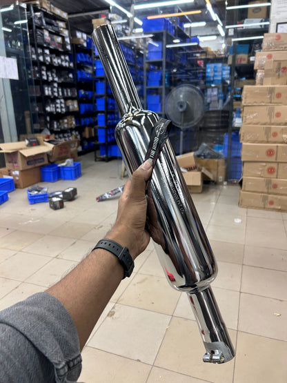 Silmen/Silman Short Punjab Silencer (Small Mouth, Chrome) – LSM3-A – For Royal Enfield Classic 350 Reborn & New Bullet 350 (2023+ J-Series)