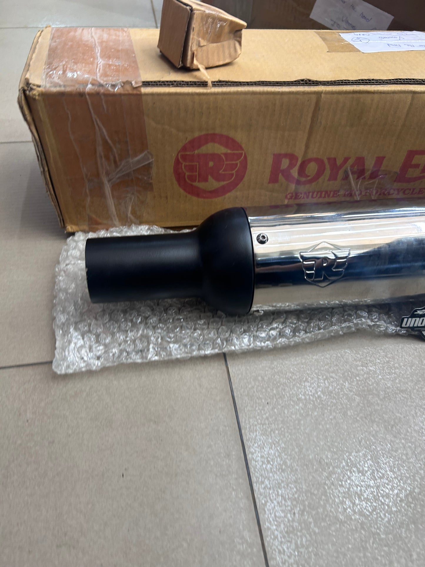 Royal Enfield 1990713 Silver & Black Peashooter Silencer-IN — OEM Style Silencer for Classic UCE 350