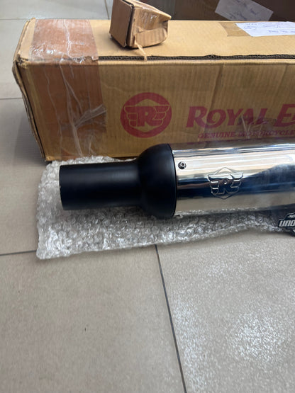 Royal Enfield 1990713 Silver & Black Peashooter Silencer-IN — OEM Style Silencer for Classic UCE 350