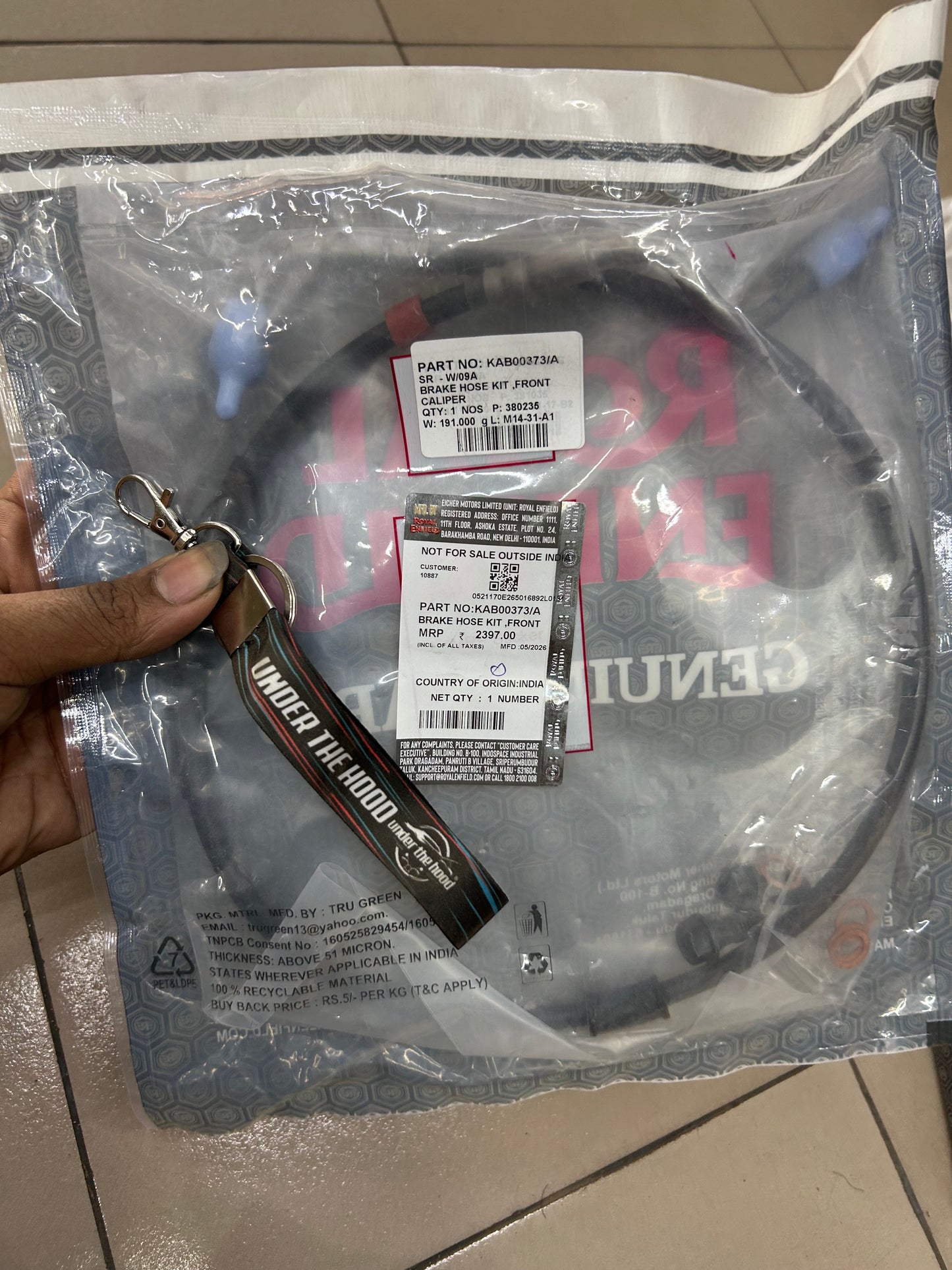 Royal Enfield Front Caliper Brake Hose Kit KAB00373/A For GT 650 & Interceptor 650