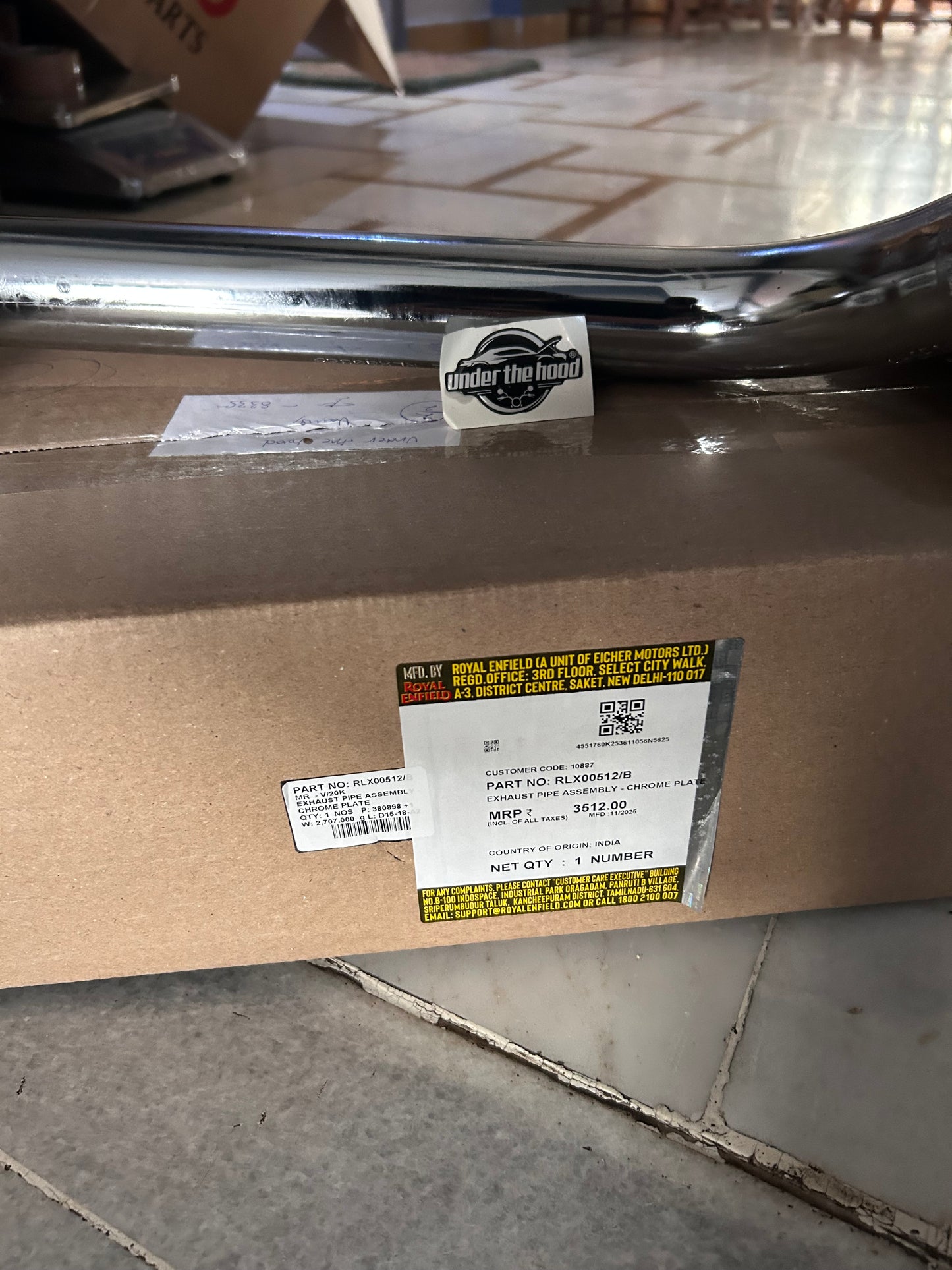 Royal Enfield RLX00512/B – Exhaust Pipe Assembly (Chrome Plate) – OEM for Reborn Classic 350 , New Bullet 350, & Meteor 350