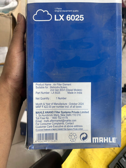 Air Filter for Mahindra Bolero 2nd Gen BS6 Diesel LX 6025 — Genuine Fit Replacement
