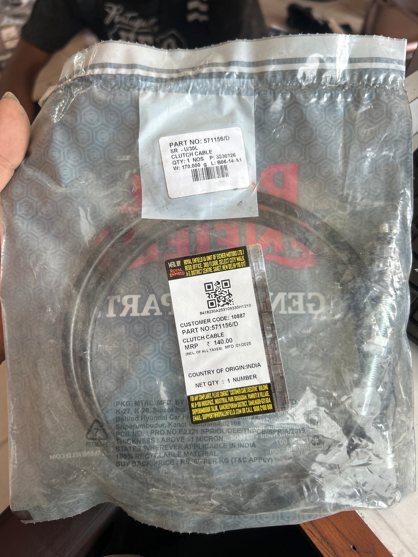 Genuine Royal Enfield 571156/D Clutch Cable for Classic 500, Bullet 500, Bullet 350, GT 535