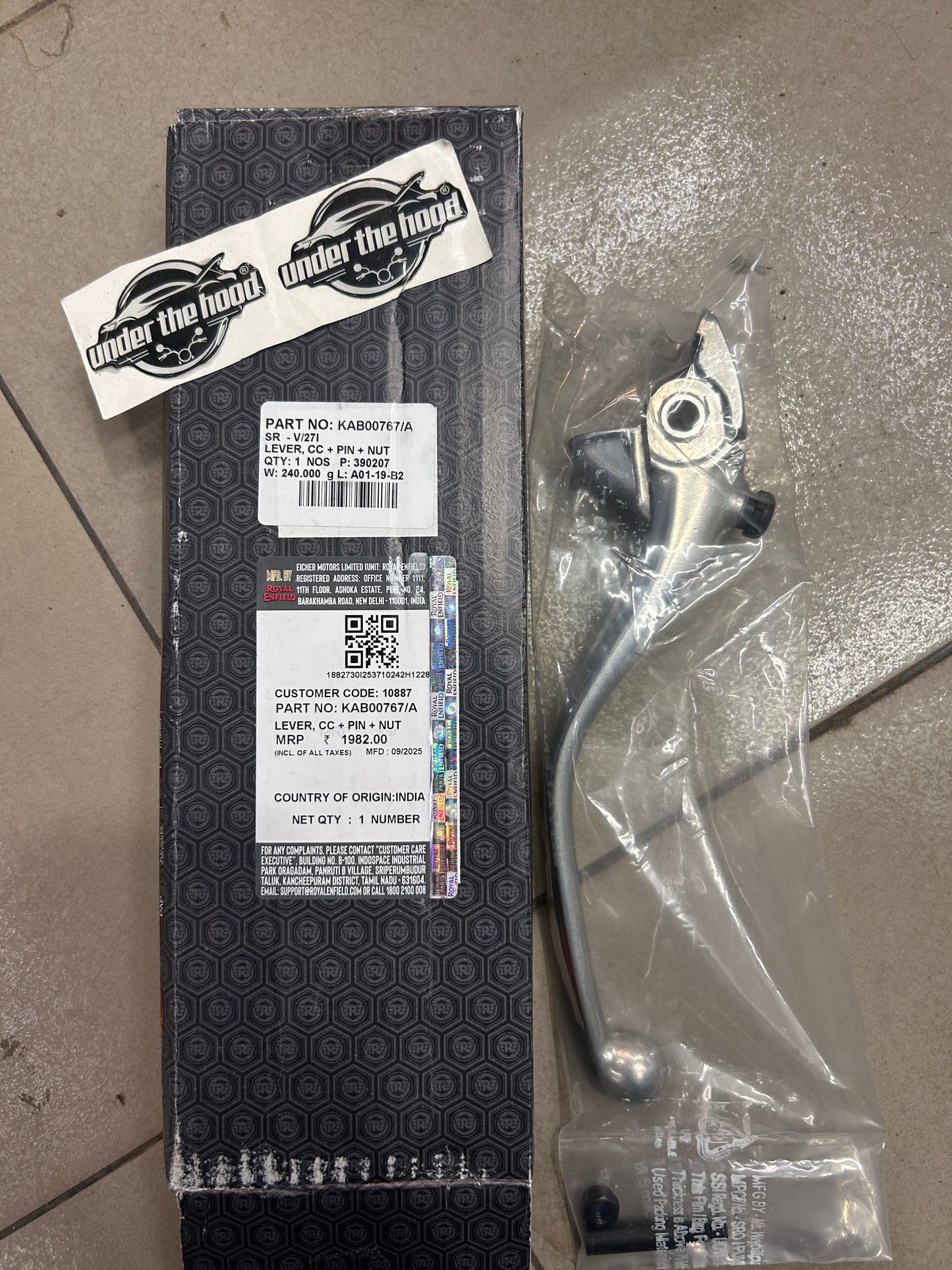 Royal Enfield Front Brake Lever (Chrome, Adjustable) with Pin & Nut – KAB00767/A