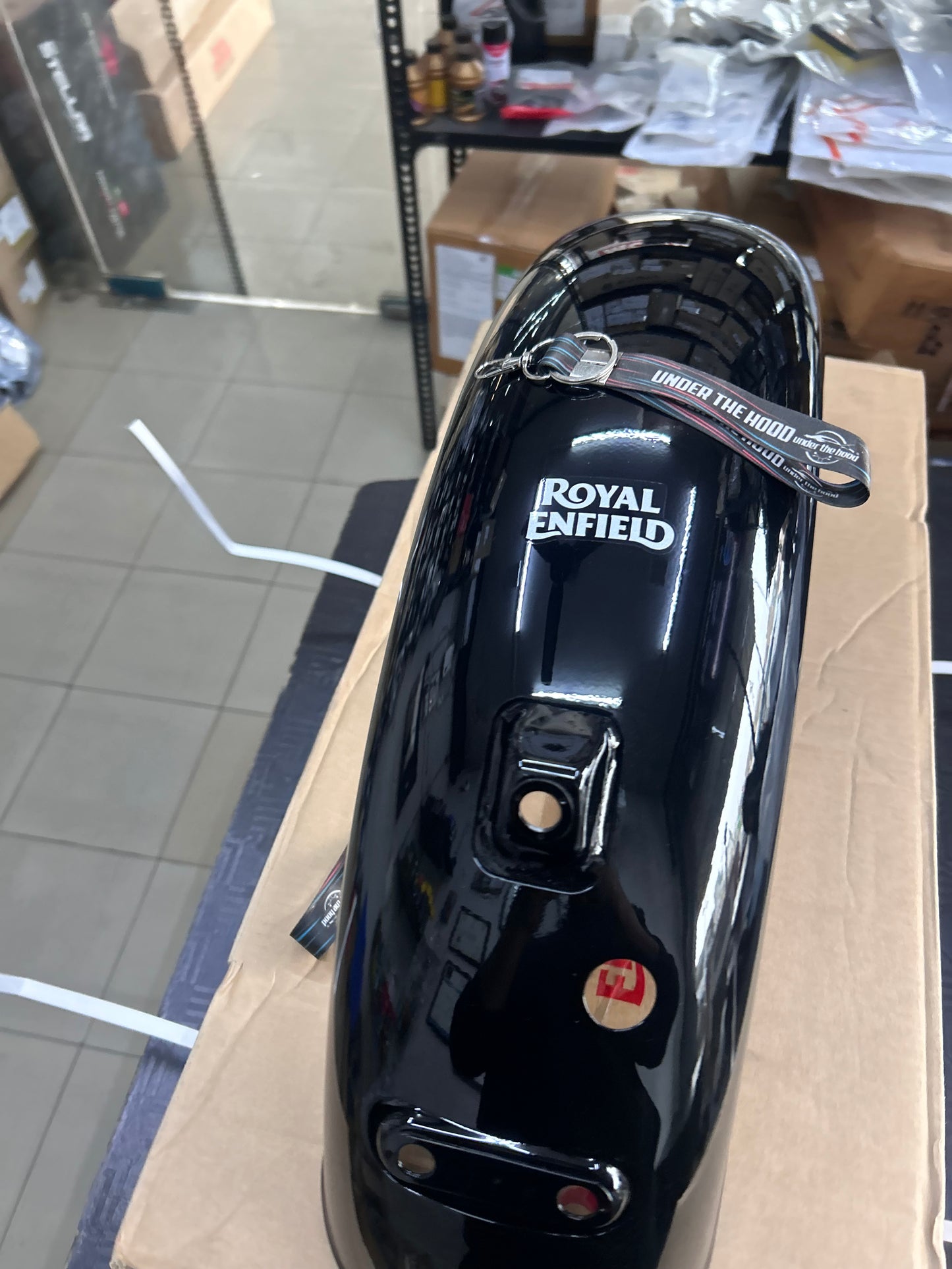 Rear Mudguard / Rear Fender with Sticker (Gloss Black) for Royal Enfield Classic 350 Reborn (Redditch Grey) – RAQ00466/B