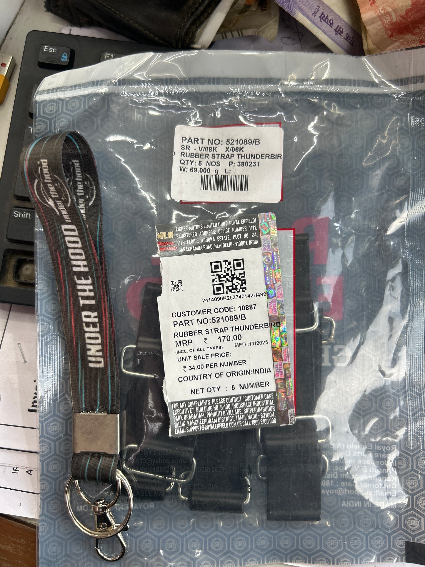 Royal Enfield 521089/B – Rubber Battery / Tool Strap for Thunderbird 350 & Thunderbird 500 (TBTS & NTB) – Genuine OEM