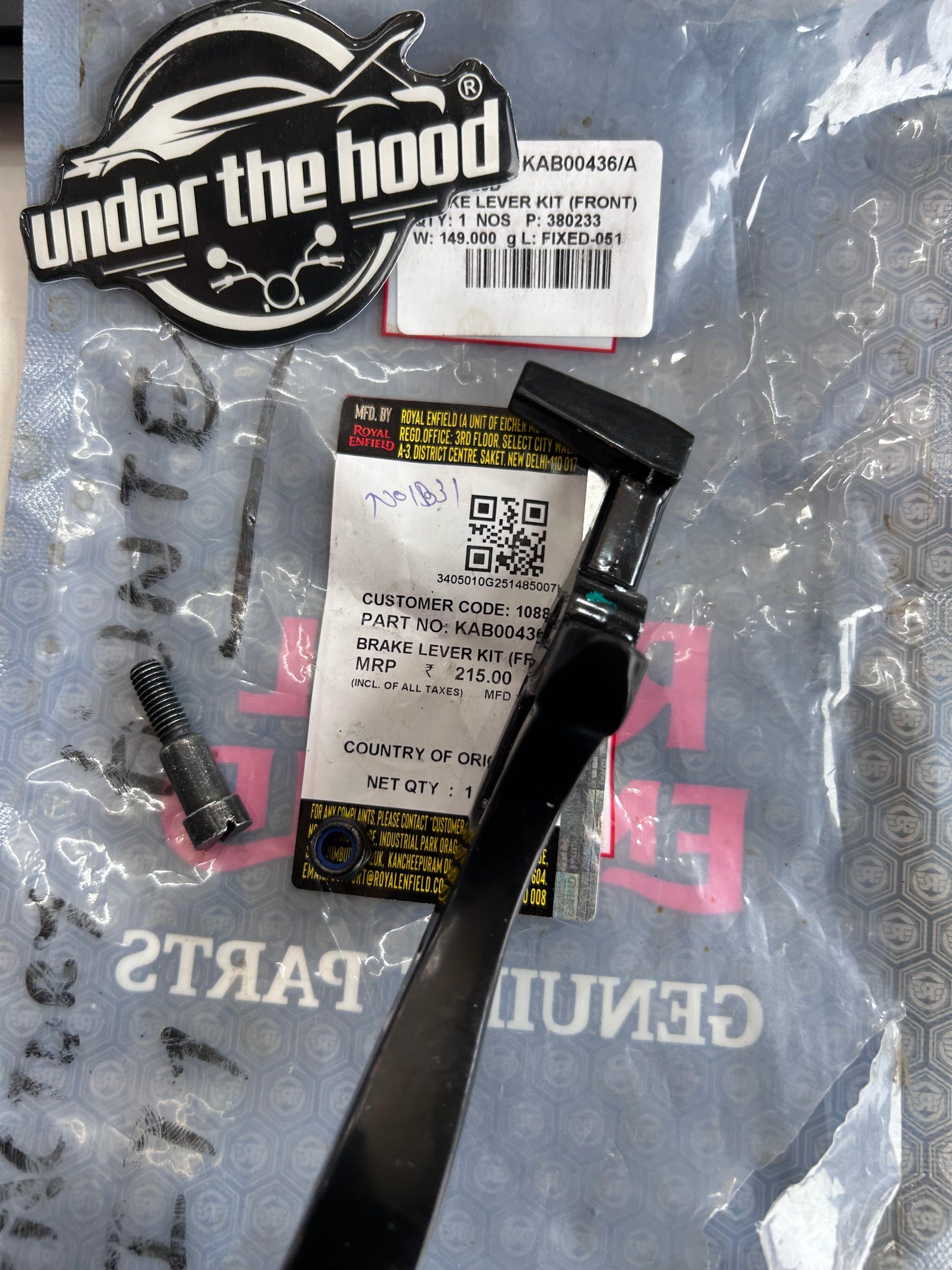 Royal Enfield KAB00436/A – OEM Front Brake Lever Kit for Hunter 350 BS6 (Factory & City Variants)