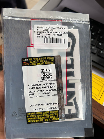 Royal Enfield RAK00408/C – Tank Decal (Gloss Black) | Genuine OEM Sticker for Classic 350 Dark Stealth