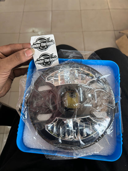LIU HJG 7 Inch Round LED Headlight with Amber/White DRL + Turn Indicator – Royal Enfield / Himalayan / Classic / Bullet & Thar – 12V–80V – H4 Plug