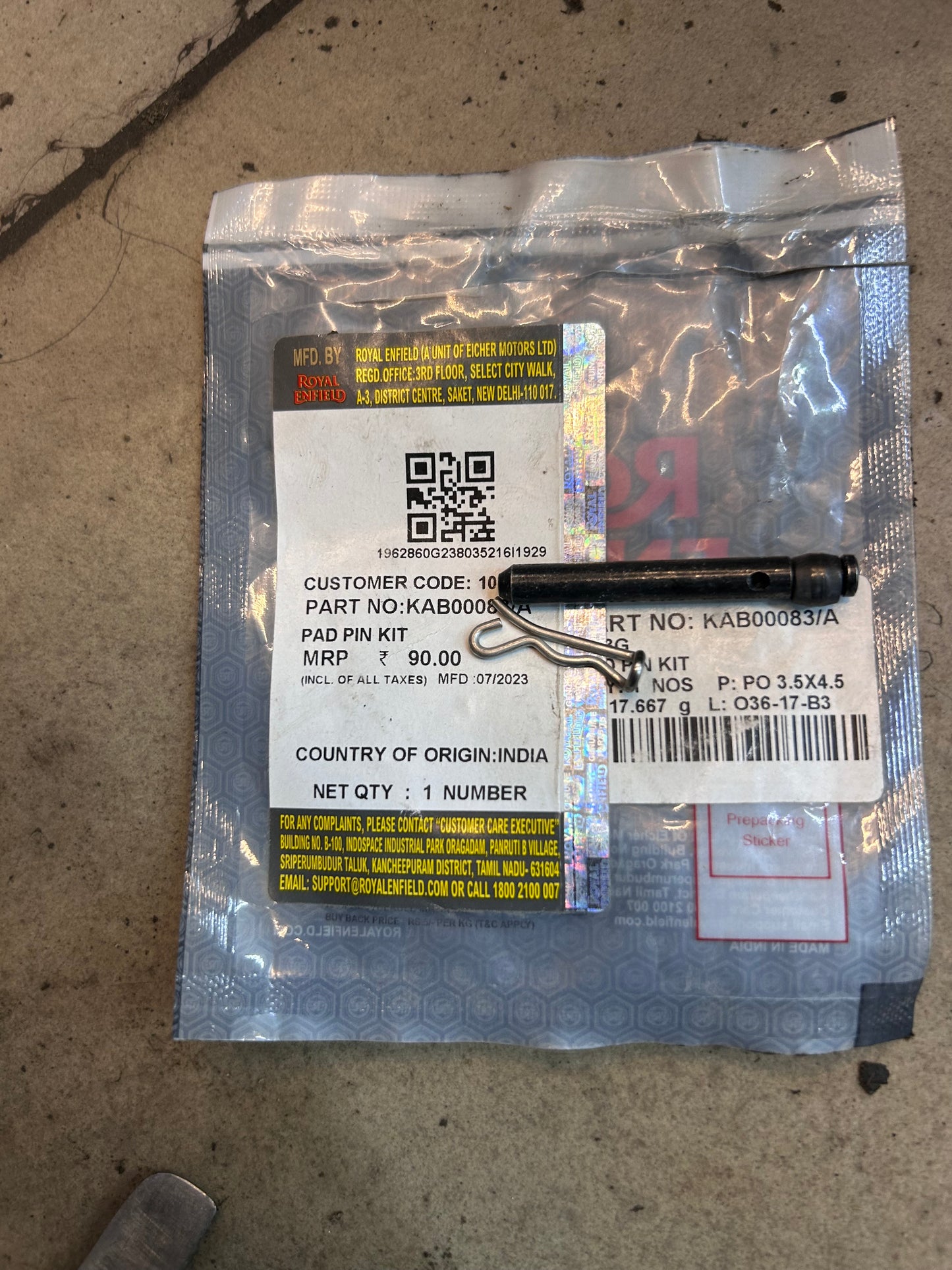 Royal Enfield KAB00083/A – OEM Front Brake Caliper Pad Pin Kit for Classic 350 Reborn, Meteor 350 & New Bullet 350 (J-Series)