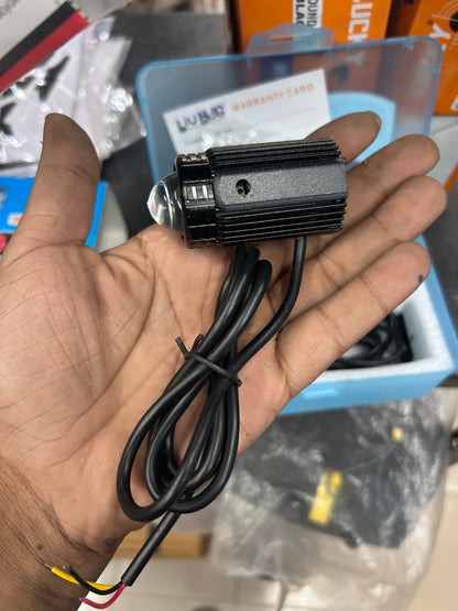 HJG Mini Drive Fog Light with Red Devil DRL & Flasher – Compact White/Yellow Projector | Universal Fit for Bikes, Scooters & Cars (Set of 2)