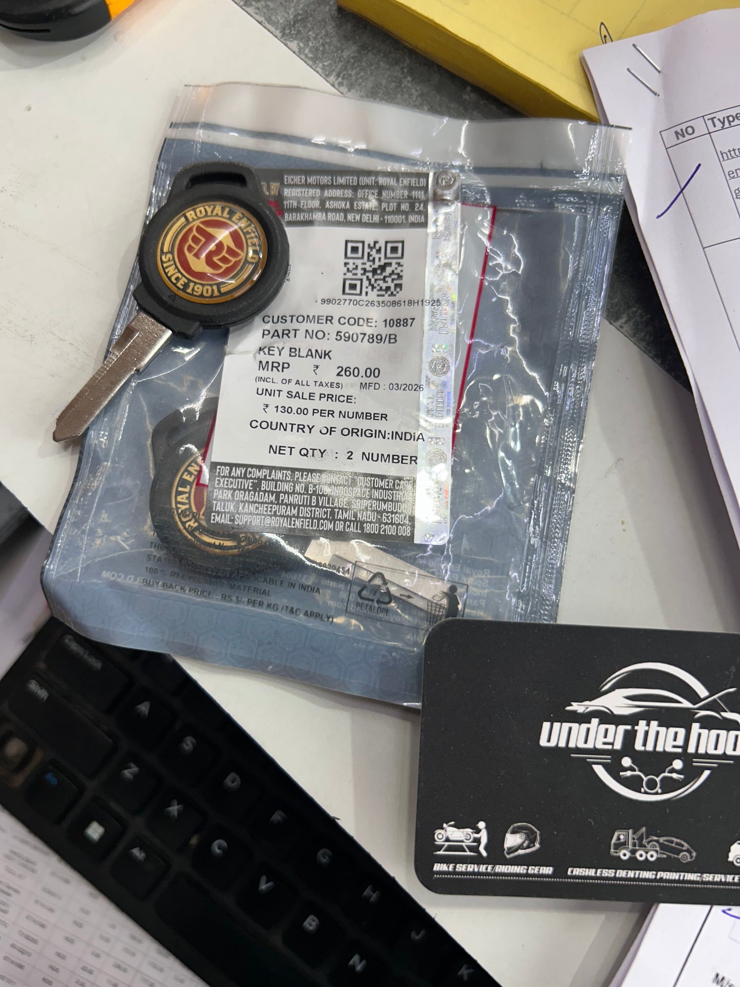 Royal Enfield Key Blank (Ignition/Fuel/Side-lock) — Bullet 350 KS – BS3 (Verified) — 590789