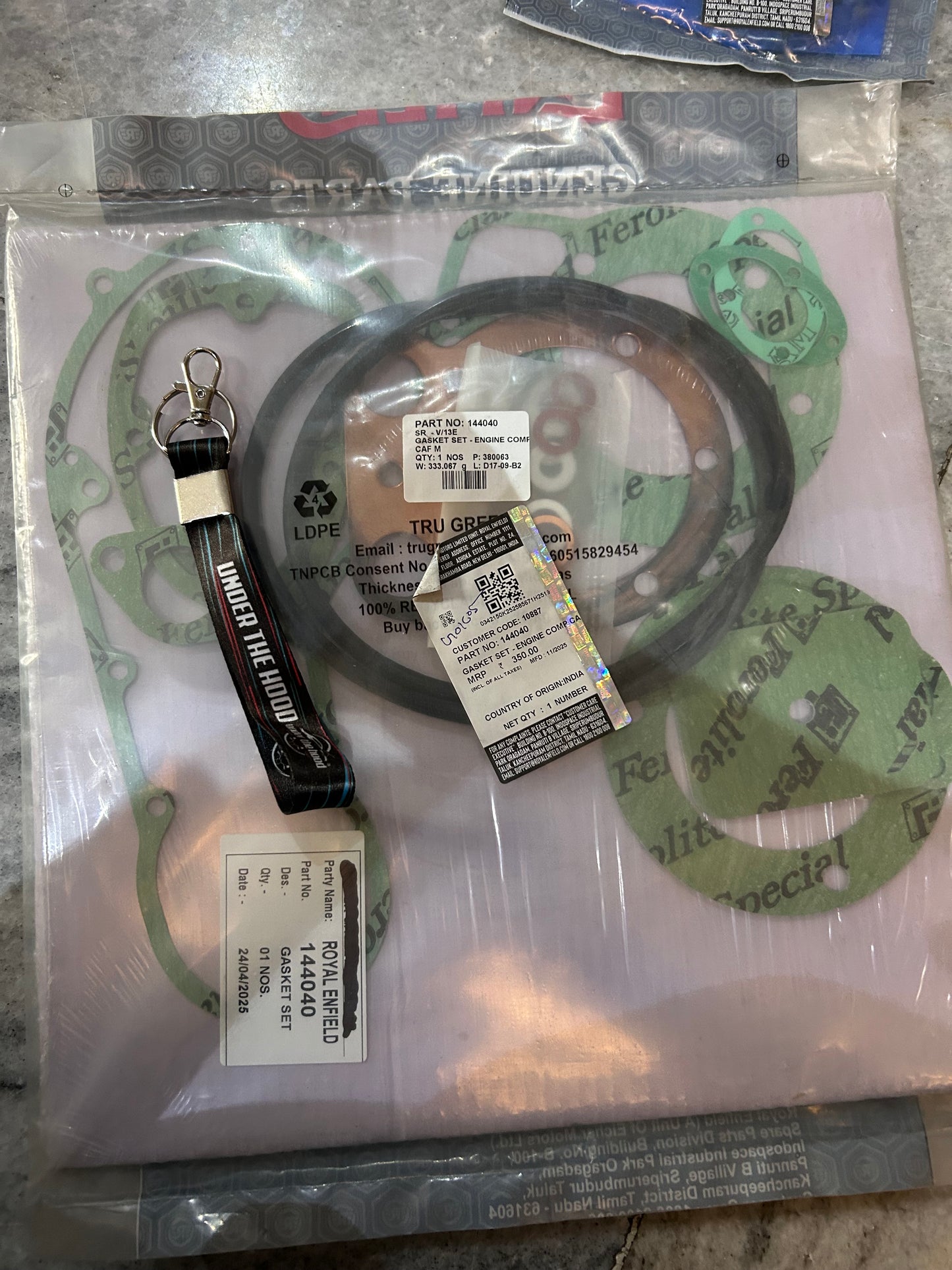 Royal Enfield 144040 Complete Engine Gasket Set (CAF) – Bullet 350 / Bullet 500 / Electra 4S–5S / Lightning CI Engines